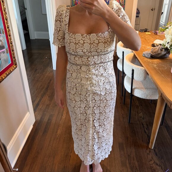 Self-Portrait Ivory Floral Guipure Midi Dress - Picture 2 of 6